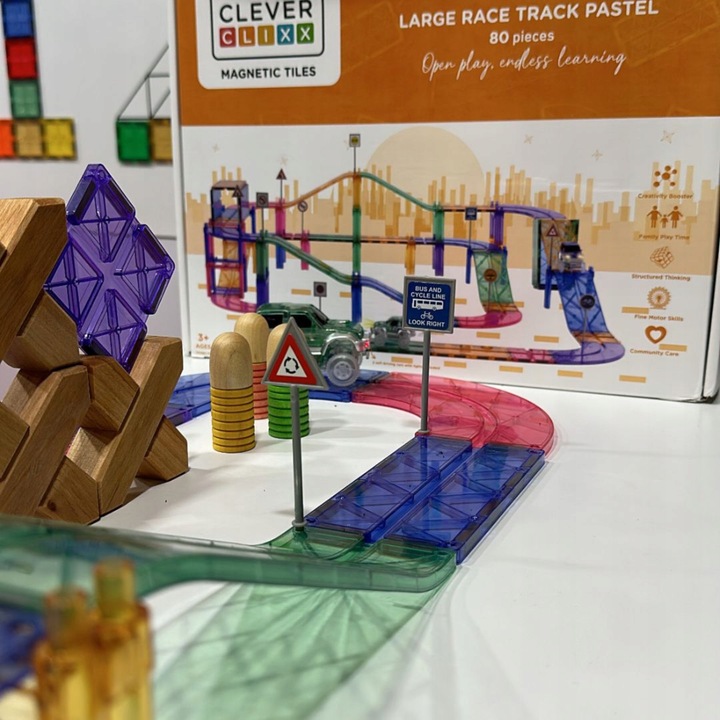 Cleverclixx klocki magnetyczne 80el Large Race Track Pastel