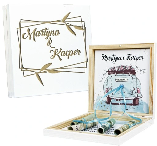 PUDEŁKO NA PIENIĄDZE PREZENT ŚLUBNY DLA MŁODEJ PARY NOWOŻEŃCÓW GRAWER