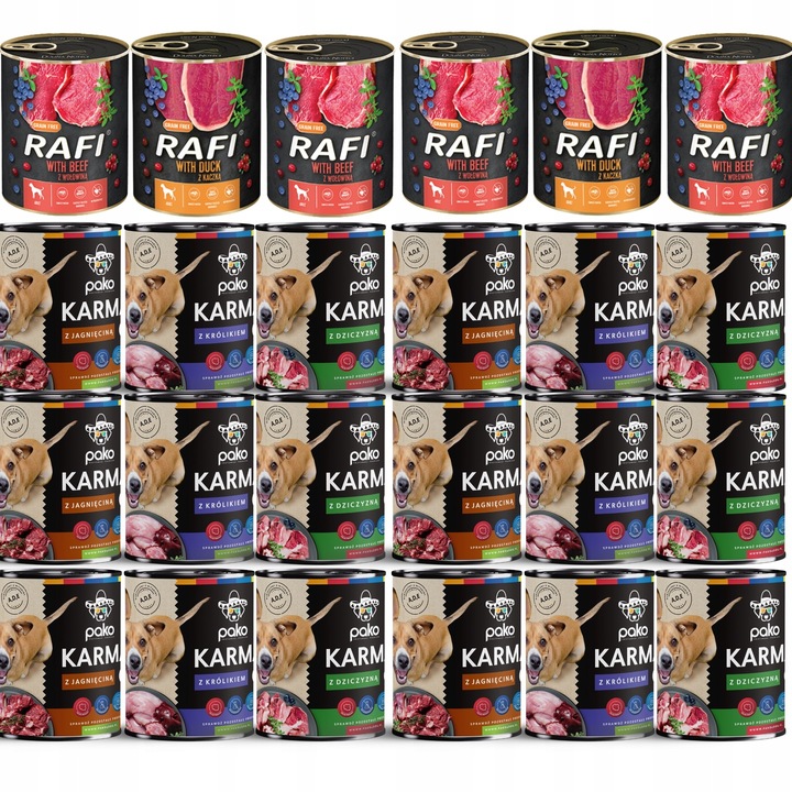 RAFI PAKO DOLINA NOTECI KARMA MOKRA DLA PSA PUSZKA MIX SMAKÓW 24 x 800 G