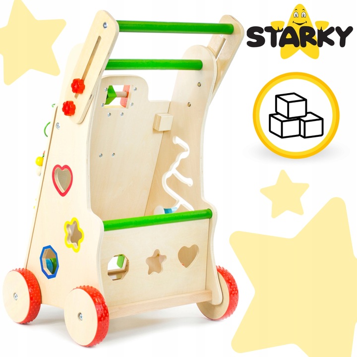 Prezent na roczek jeździk pchacz drewniany chodzik tablica manipulacyjna