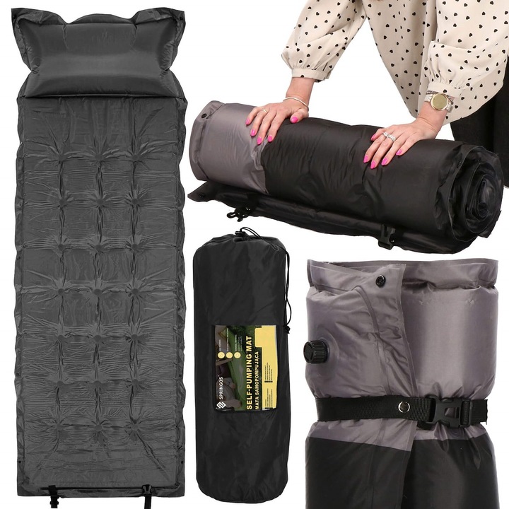 MATA SAMOPOMPUJĄCA KARIMATA 180x66 cm Z PODUSZKĄ GRUBA Z POKROWCEM MATERAC