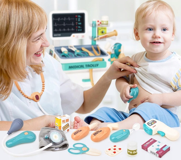 Zestaw Lekarski dla Dzieci Wózek Stacja Doktora Zabawa w Lekarza Stetoskop