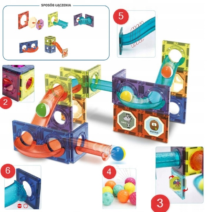 KLOCKI MAGNETYCZNE DLA DZIECKA 3D EDUKACYJNE TOR KULKOWY kulodrom