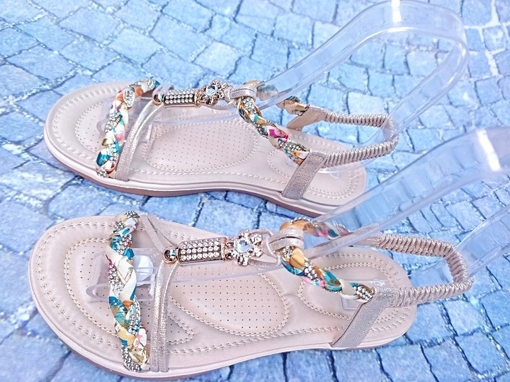 PIĘKNE SANDAŁKI z GUMKĄ Gold r.38