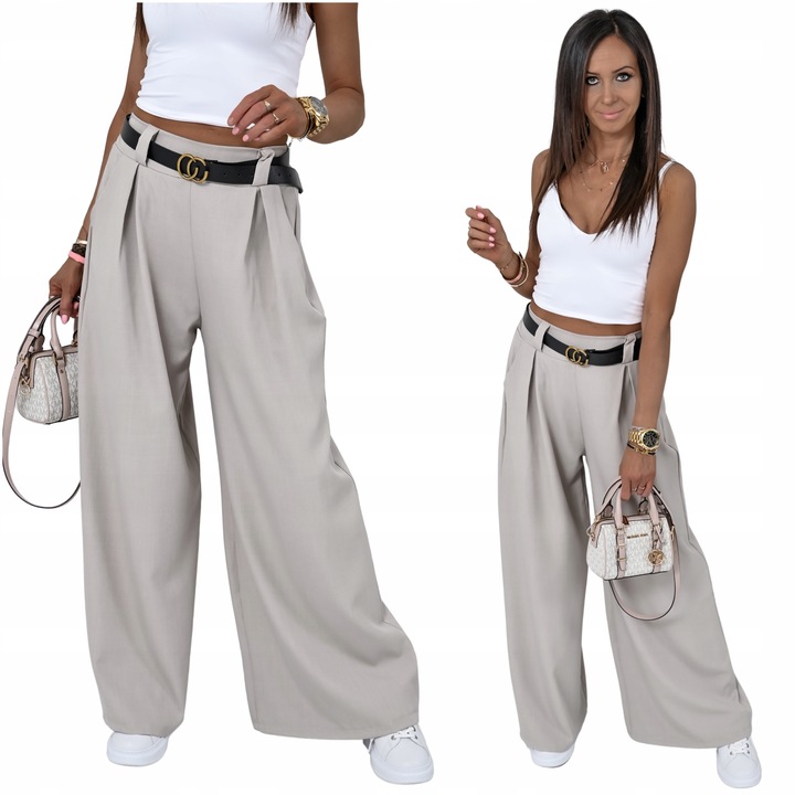 MODNE SPODNIE Z SZEROKĄ NOGAWKĄ I PASKIEM MICHELL! WZ.1