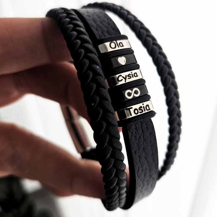 Bransoletka męska SKÓRZANA POTRÓJNA z GRAWEREM GRAWER IMIONA DATY PREZENT