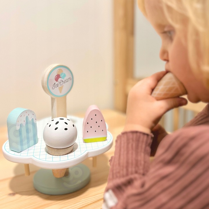 DREWNIANA LODZIARNIA KAWIARNIA ZESTAW SKLEPIK Z LODAMI NA MAGNES STRAGAN