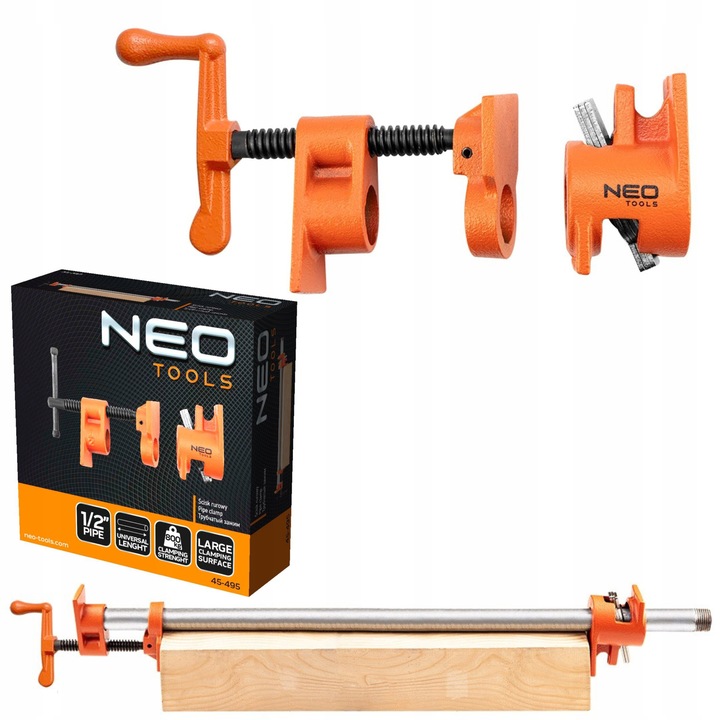 NEO ŚCISK RUROWY ŚRUBOWY STOLARSKI BEZKOŃCOWY 1/2'''' DO RUR 800 KG 45-495