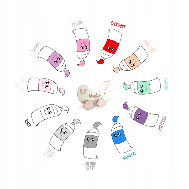 WÓZEK DLA LALEK DREWNIANY PCHACZ JEŹDZIK WÓZEK + IMIĘ PRODUCENT