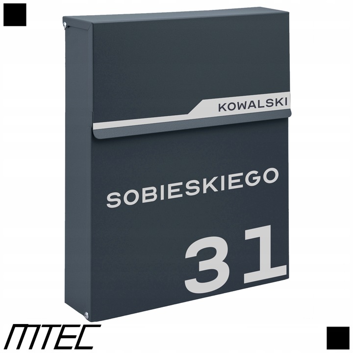 SKRZYNKA POCZTOWA NA LISTY POCZTĘ ANTRACYT + NAPIS ADRES ULICA NUMER