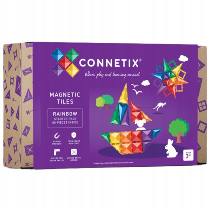 Tęczowy Zestaw Startowy Klocki Magnetyczne Rainbow Starter 60 El. Connetix