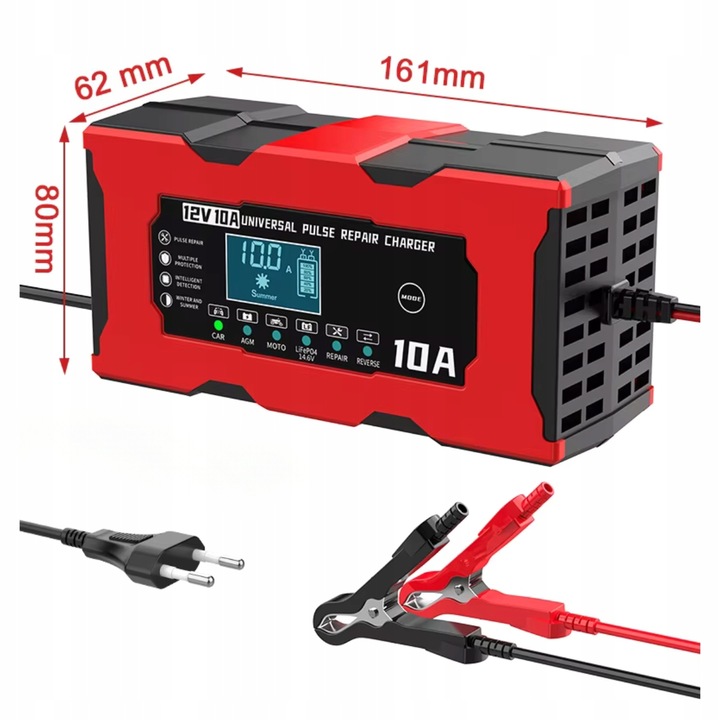 Prostownik Samochodowy Automatyczny z funkcją naprawy akumulatorów 12V 10A