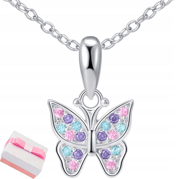Naszyjnik srebrny 925 motylek dla dziewczynki łańcuszek z zawieszką srebro