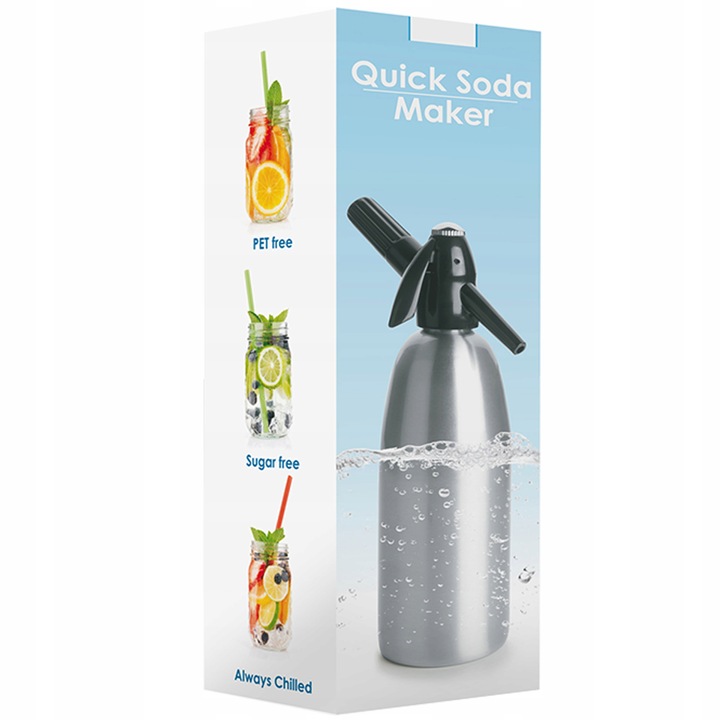 SYFON SATURATOR DO WODY SODOWEJ GAZOWANEJ CO2 STALOWY 1L SREBRNY