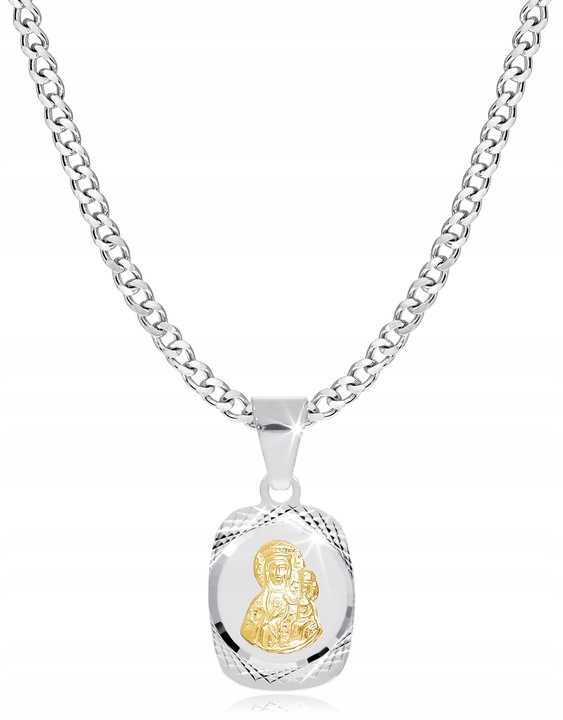 ŁAŃCUSZEK SREBRNY MEDALIK KOMUNIJNY MATKA BOSKA DO KOMUNII NA CHRZEST