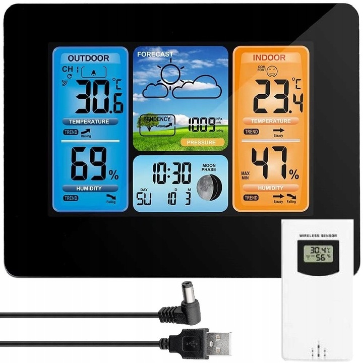 BEZPRZEWODOWA STACJA POGODOWA POGODY Higrometr Termometr Czujnik Zegar Data