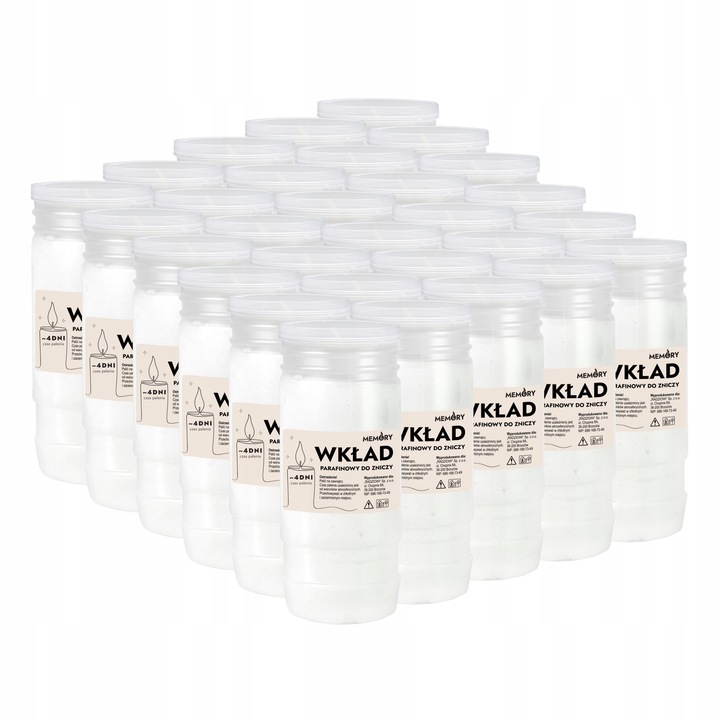 WKŁADY DO ZNICZY PARAFINOWE 4 DNI 96H 30 SZTUK ZNICZE CAŁOROCZNE