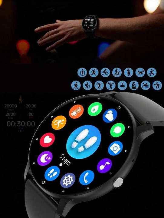 Zegarek SMARTWATCH Rubicon 230 mAh ODBIERANIE POŁĄCZEŃ 360x360 MENU PL 1.39