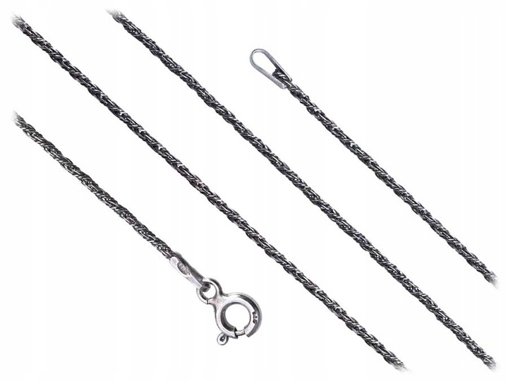 Długi Srebrny Oksydowany Pleciony Łańcuszek Lisi Ogon 1,4mm Ozdobny 70cm