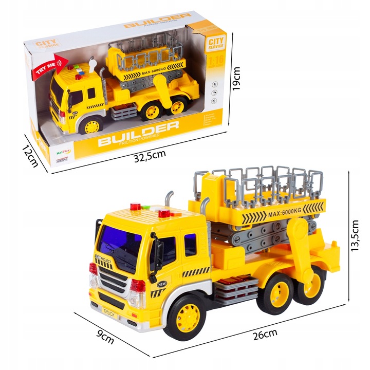 CIĘŻARÓWKA AUTO SAMOCÓD Z PODNOŚNIKIEM BUDOWLANYM 1:16 DLA DZIECI