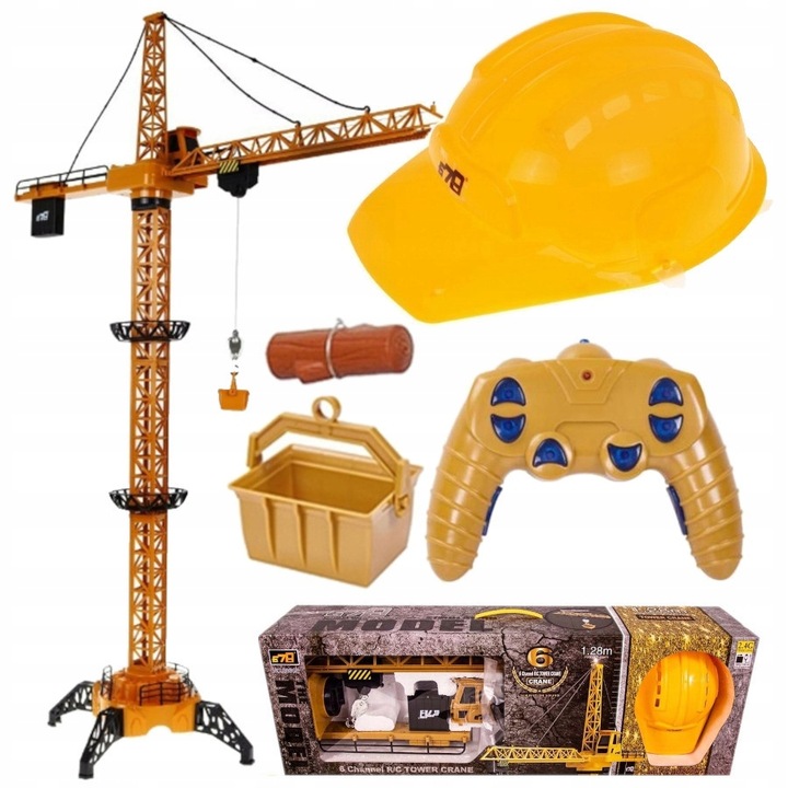 Mega Dźwig Żuraw Budowlany RC Zdalnie Sterowany 128cm na Pilot + Kask LED