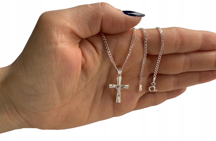 Łańcuszek srebrny 925 pancerka 45cm i krzyżyk prezent komunijny dla chłopca