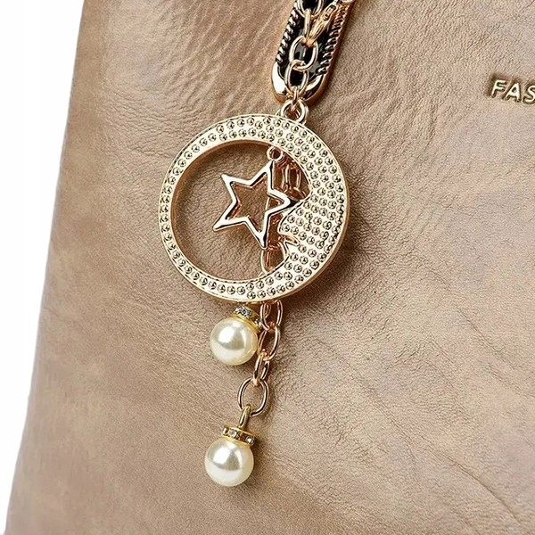 Torebka Damska BRĄZOWA Beżowa na Ramię Pasek do Ręki na Zamek Kuferek