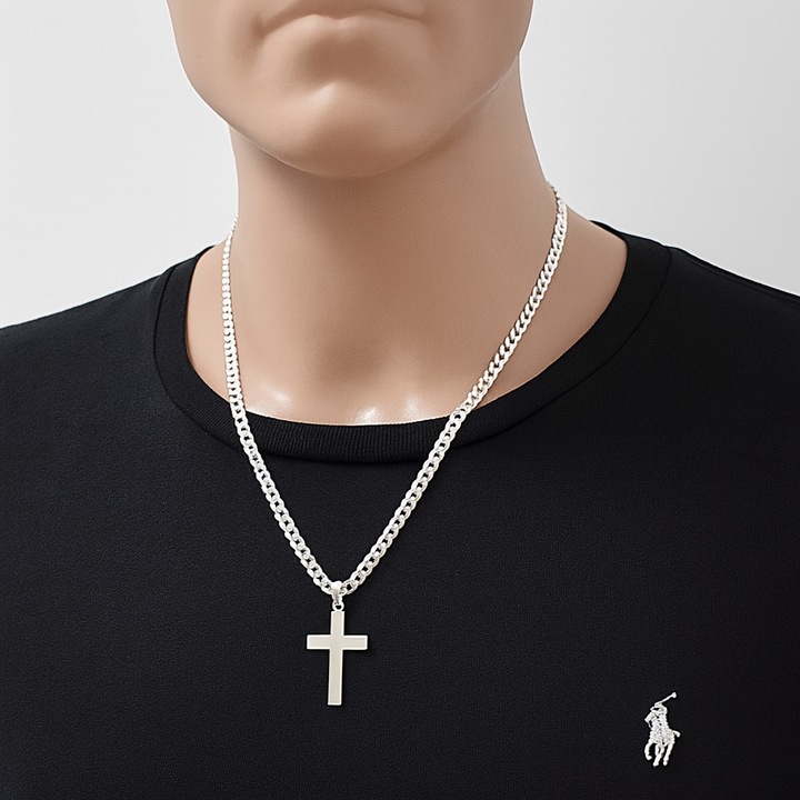 Łańcuszek Srebrny Męski Pancerka z Krzyżykiem 5,00 mm pr 925 Grawer Gratis