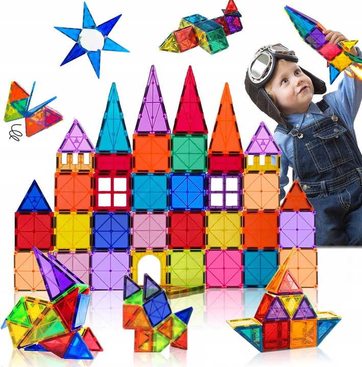 DUŻE KLOCKI MAGNETYCZNE KAFELKI ZESTAW XXL 34 EL RAINBOW MAGNETIC TILES