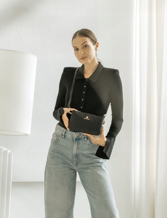 BETLEWSKI Mała torebka wizytowa kopertówka dwa paski wygodna sztywna