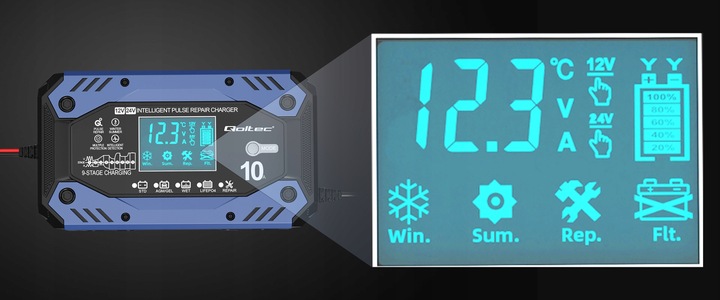 Prostownik ładowarka do akumulatorów LIFEPO4 z funkcją naprawy 12-24V 10A