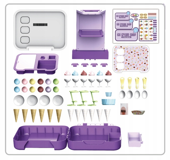 LODZIARNIA SKLEP Z LODAMI CUKERNIA KUCHNIA ZESTAW WALIZKA LODY DLA DZIECI