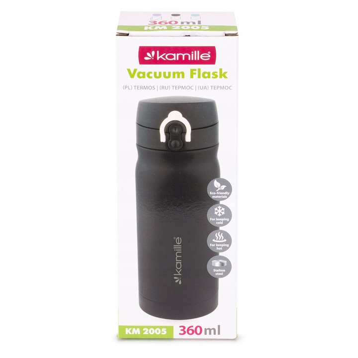 KUBEK TERMICZNY TERMOS STALOWY 100% SZCZELNY pojemny bidon 360 ml KAMILLE