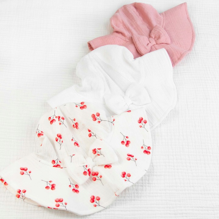 KAPELUSZ MUŚLINOWY Z KOKARDĄ letnia czapka dziecięca dla dziewczynki 48-50