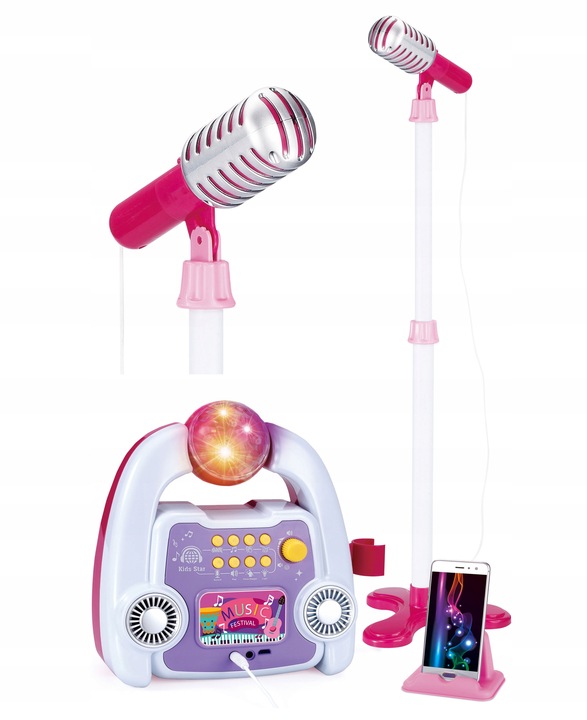 KARAOKE DLA DZIECI MIKROFON WZMACNIACZ STATYW ZESTAW DŹWĘKI LED EFEKTY
