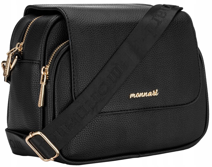 Torebka Damska Listonoszka MONNARI KUFEREK Czarna 2 PASKI PRZEGRODY