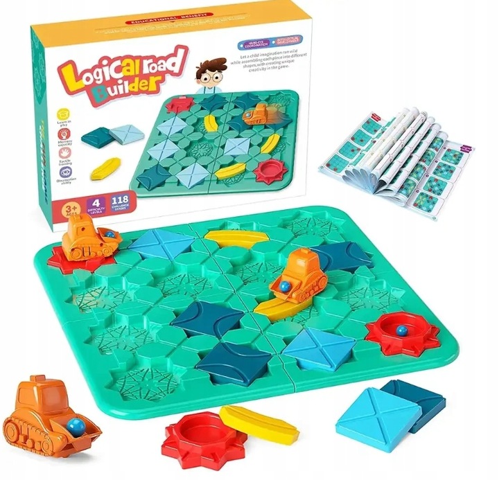 GRA LOGICZNA PLANSZOWA UKŁADANKA LABIRYNT BUDOWANIE DROGI NA PREZENT KLOCKI