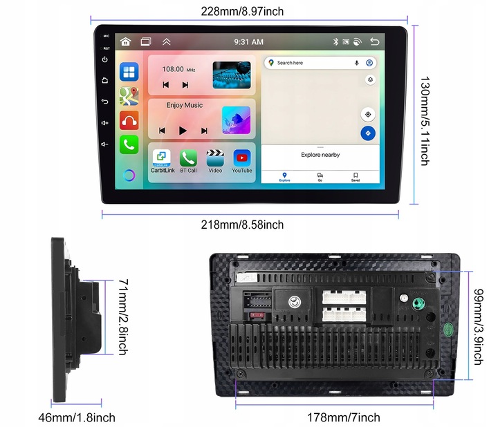 RADIO SAMOCHODOWE 2 DIN ANDROID AUTO CARPLAY 6GB RAM WIFI GPS RDS DSP FM 9"