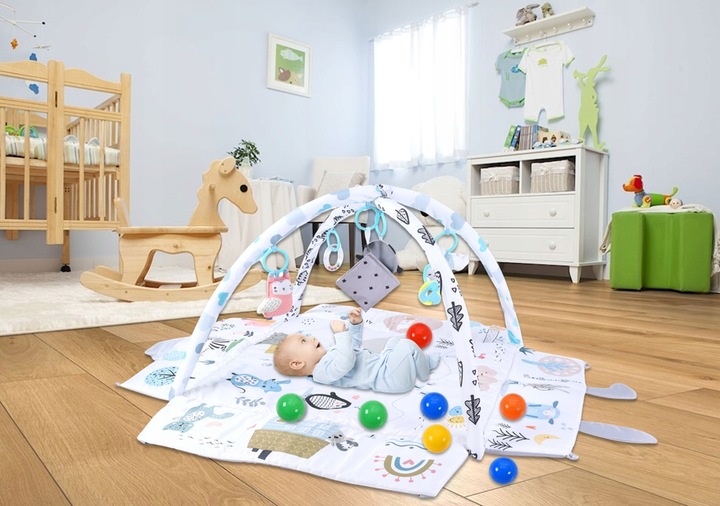 Duża Mata Edukacyjna Miękka Interaktywna 4w1 Poduszka Minky 20 piłek