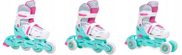 Rolki Wrotki Regulowane 3w1 RAVEN Loret Mint 27-30 Kółka LED