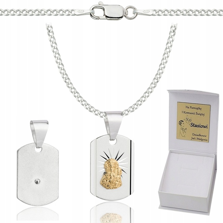 Łańcuszek Srebrny Męski Pancerka Diamentowany z Medalikiem Grawer Gratis