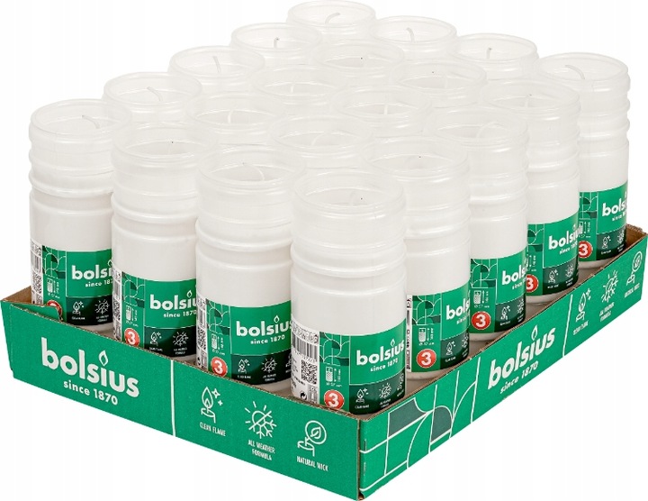 Wkład do zniczy Bolsius RP3 parafinowy do 68h, biały, zgrzewka 20 sztuk