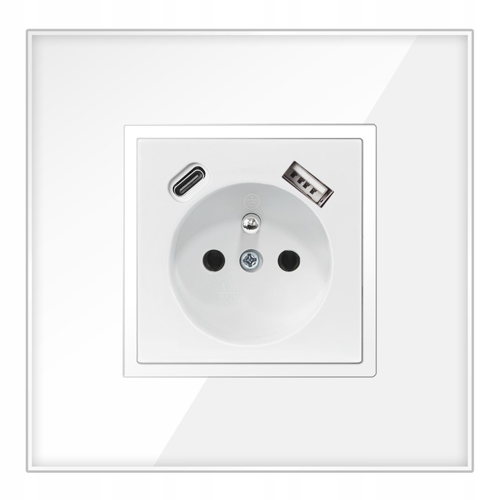 GNIAZDO GNIAZDKO SZKLANE POJEDYNCZE PODTYNKOWE BOLCEM BIAŁE USB C PREMIUM