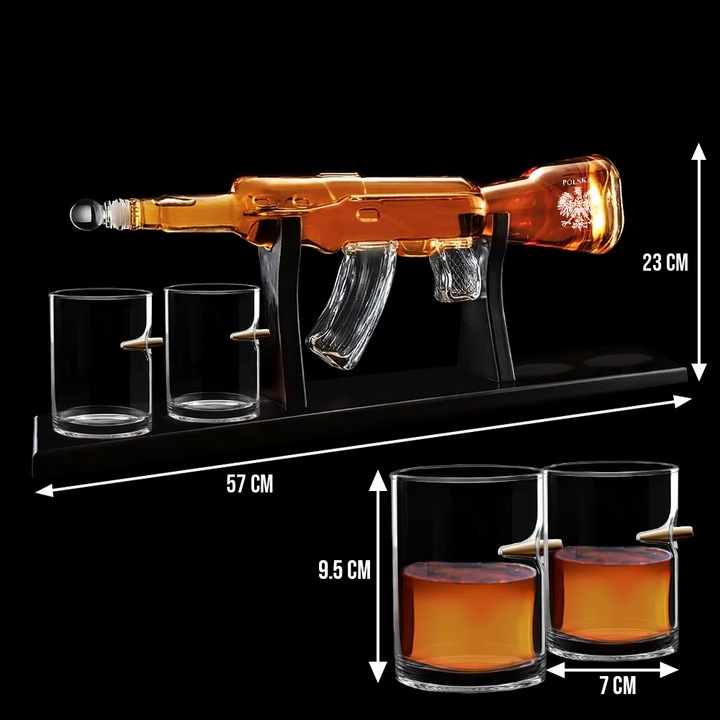 Zestaw do Whisky Karafka Karabin 4 Szklanki Grawer Prezent Urodziny Święta