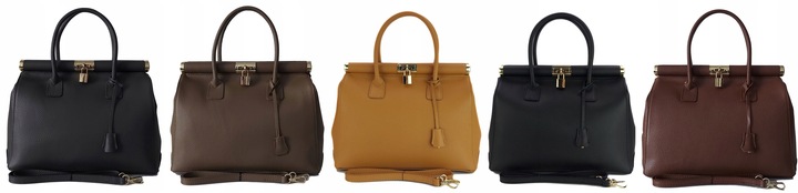 Duża włoska torba A4 skóra kufer kłódka Czarna