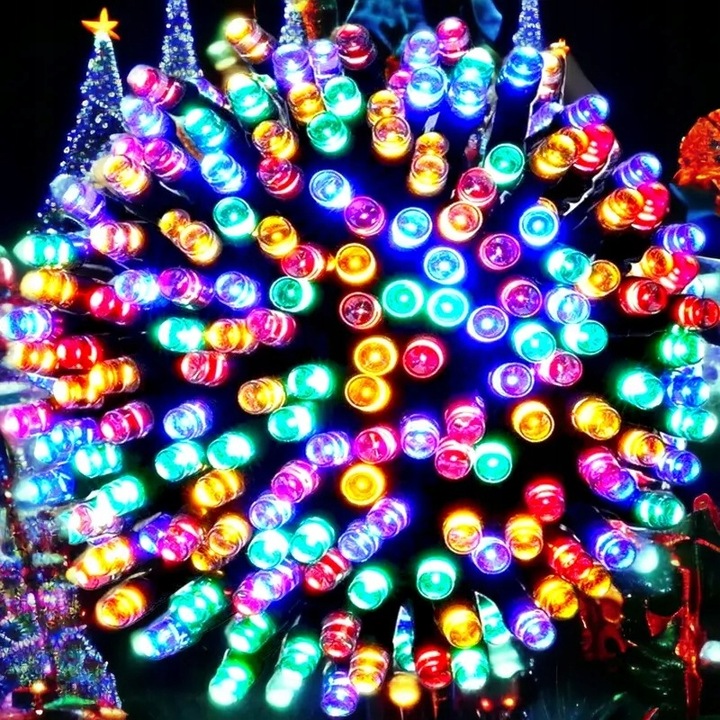 Lampki choinkowe LED 1000 Multi Kolor FLASH 70m IP44, zielony kabel