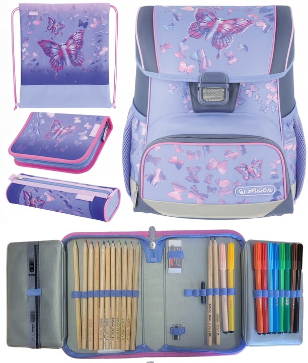 TORNISTER SZKOLNY HERLITZ LOOP PLUS MOTYLE ZESTAW PIERWSZA KLASA