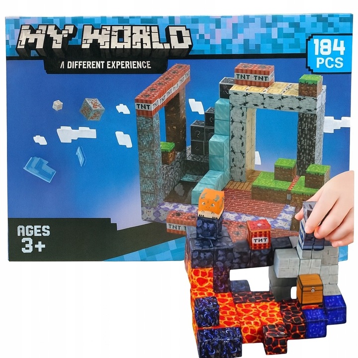 KLOCKI MAGNETYCZNE PIKSELE BLOCZKI SZEŚCIANY MOCNE 184 KLOCKI 2 FIGURKI