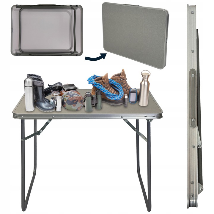 STÓŁ KEMPINGOWY SKŁADANY TURYSTYCZNY ALUMINIOWY STOLIK SC1000 SZARY