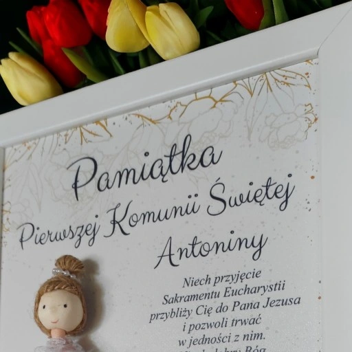 I Komunia Anioł Stróż obraz 3D upominek pamiątka od Chrzestnej Dziadków